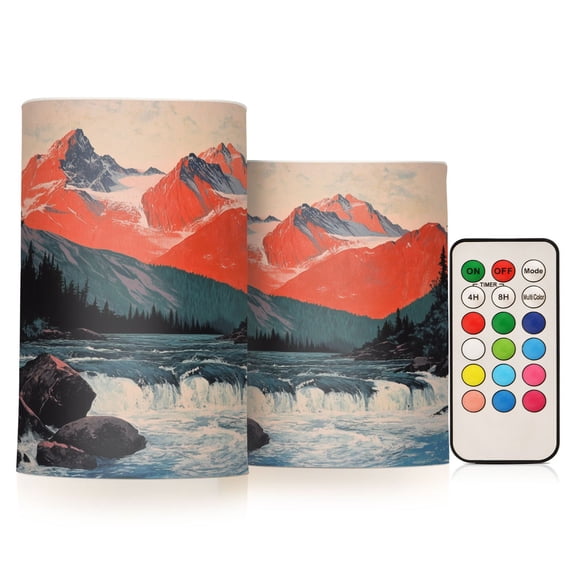 Yayeee Flameless Candles with Remote Flickering Battery Operated Multi Color Changing, Mountains at Dawn