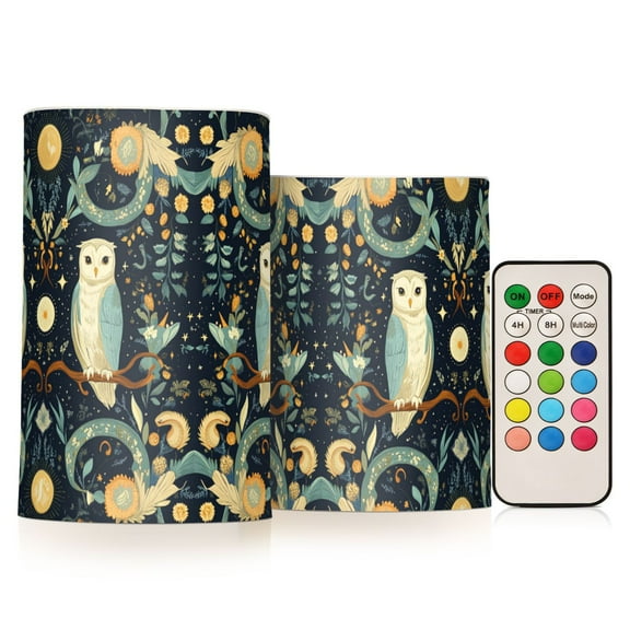 Yayeee Flameless Candles with Remote Flickering Battery Operated Multi Color Changing, Mystical Owls Pattern