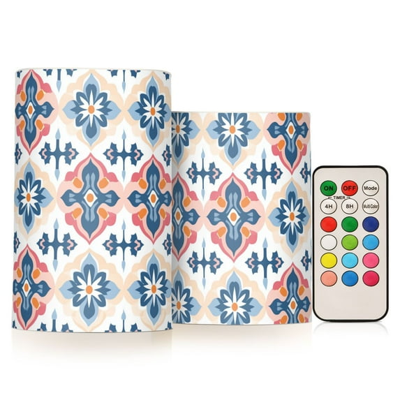 Yayeee Flameless Candles with Remote Flickering Battery Operated Multi Color Changing, Navy Blossom Mosaic