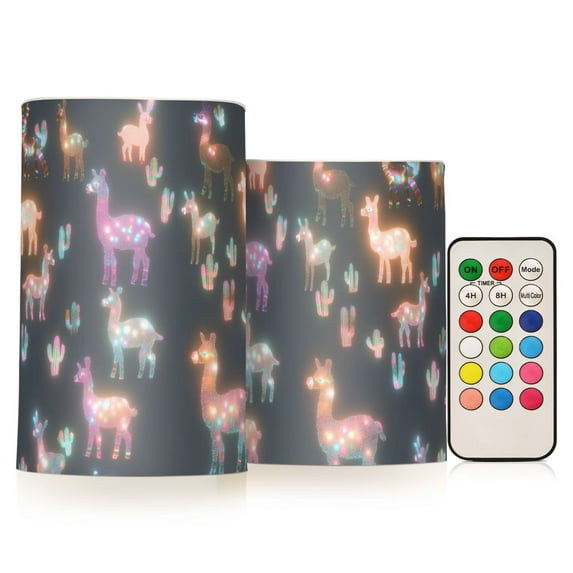 Yayeee Flameless Candles with Remote Flickering Battery Operated Multi Color Changing, Neon Llamas Pattern