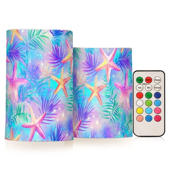 Yayeee Flameless Candles with Remote Flickering Battery Operated Multi Color Changing, Neon Starfish Pattern
