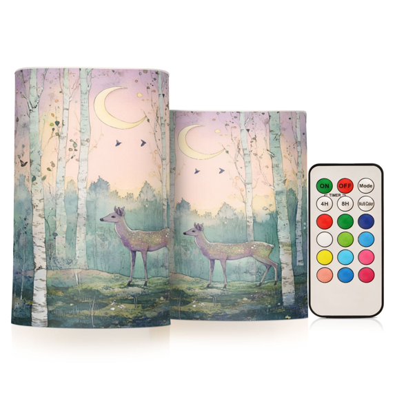 Yayeee Flameless Candles with Remote Flickering Battery Operated Multi Color Changing, Night Deer
