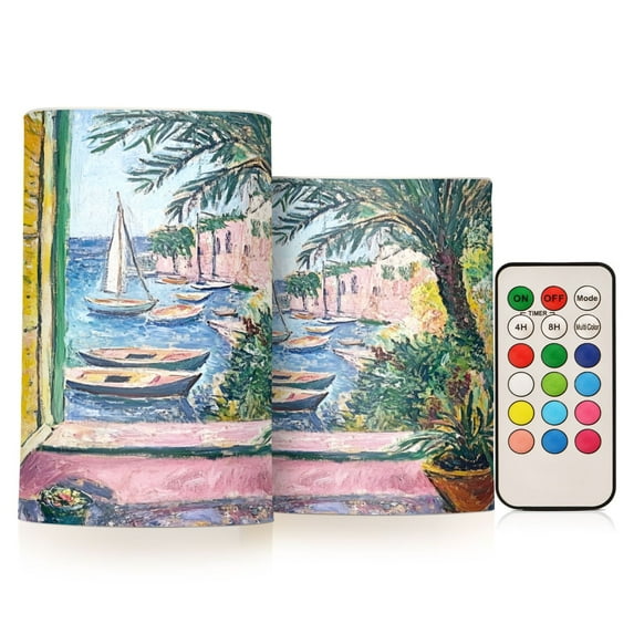 Yayeee Flameless Candles with Remote Flickering Battery Operated Multi Color Changing, Ocean Boat