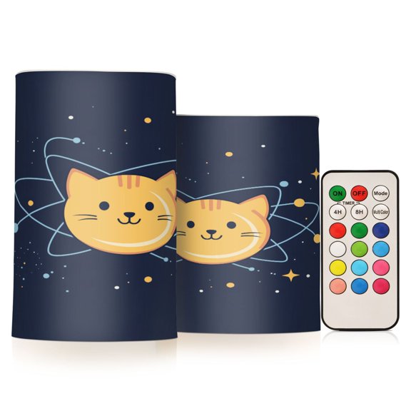 Yayeee Flameless Candles with Remote Flickering Battery Operated Multi Color Changing, Orange Cat Planet