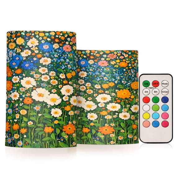 Yayeee Flameless Candles with Remote Flickering Battery Operated Multi Color Changing, Orange Floral Garden