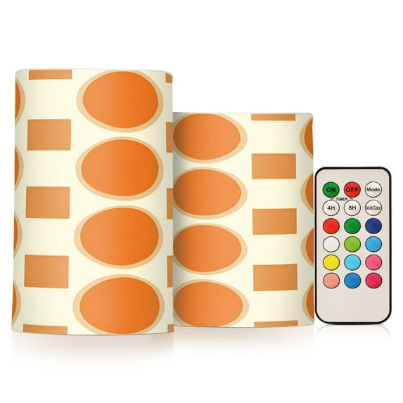 Yayeee Flameless Candles with Remote Flickering Battery Operated Multi Color Changing, Orange Geometric Pattern