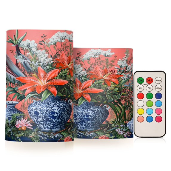 Yayeee Flameless Candles with Remote Flickering Battery Operated Multi Color Changing, Orange Vibrant Flowers