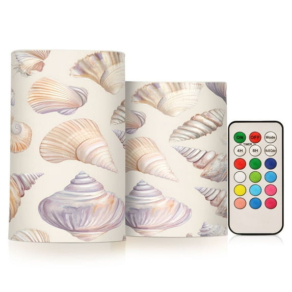 Yayeee Flameless Candles with Remote Flickering Battery Operated Multi Color Changing, Orange Watercolor Seashells