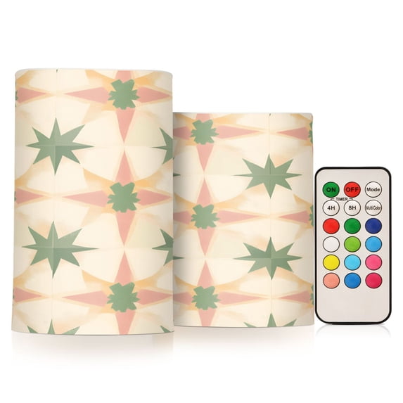 Yayeee Flameless Candles with Remote Flickering Battery Operated Multi Color Changing, Pastel Beige Geometric