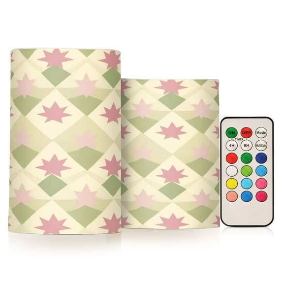 Yayeee Flameless Candles with Remote Flickering Battery Operated Multi Color Changing, Pastel Green Geometric
