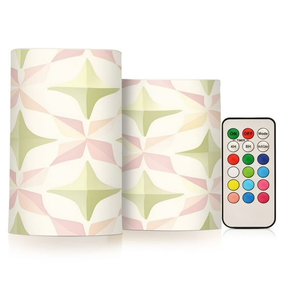 Yayeee Flameless Candles with Remote Flickering Battery Operated Multi Color Changing, Pastel Pink Geometric