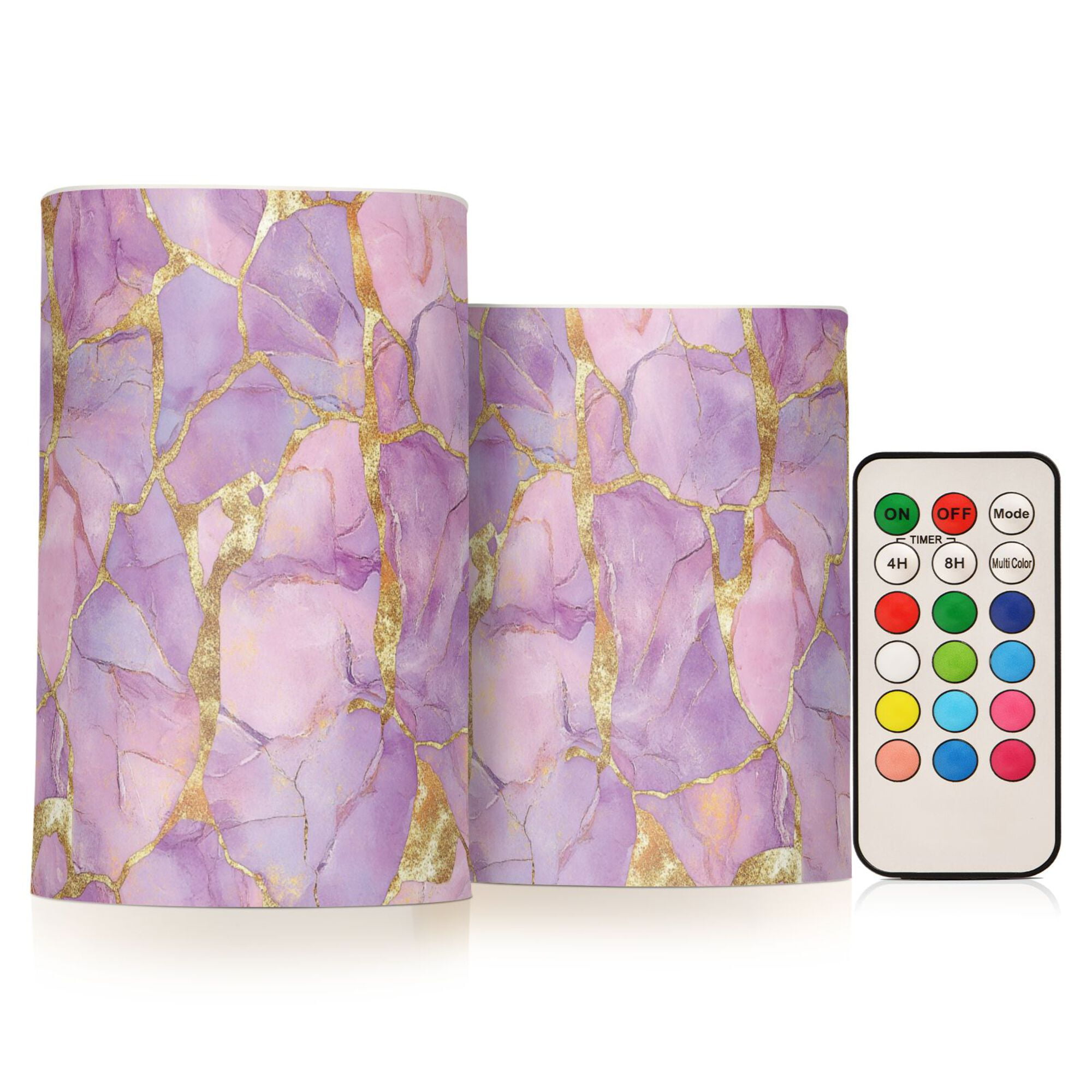 Yayeee Flameless Candles with Remote Flickering Battery Operated Multi Color Changing, Pastel Pink Marble Pattern