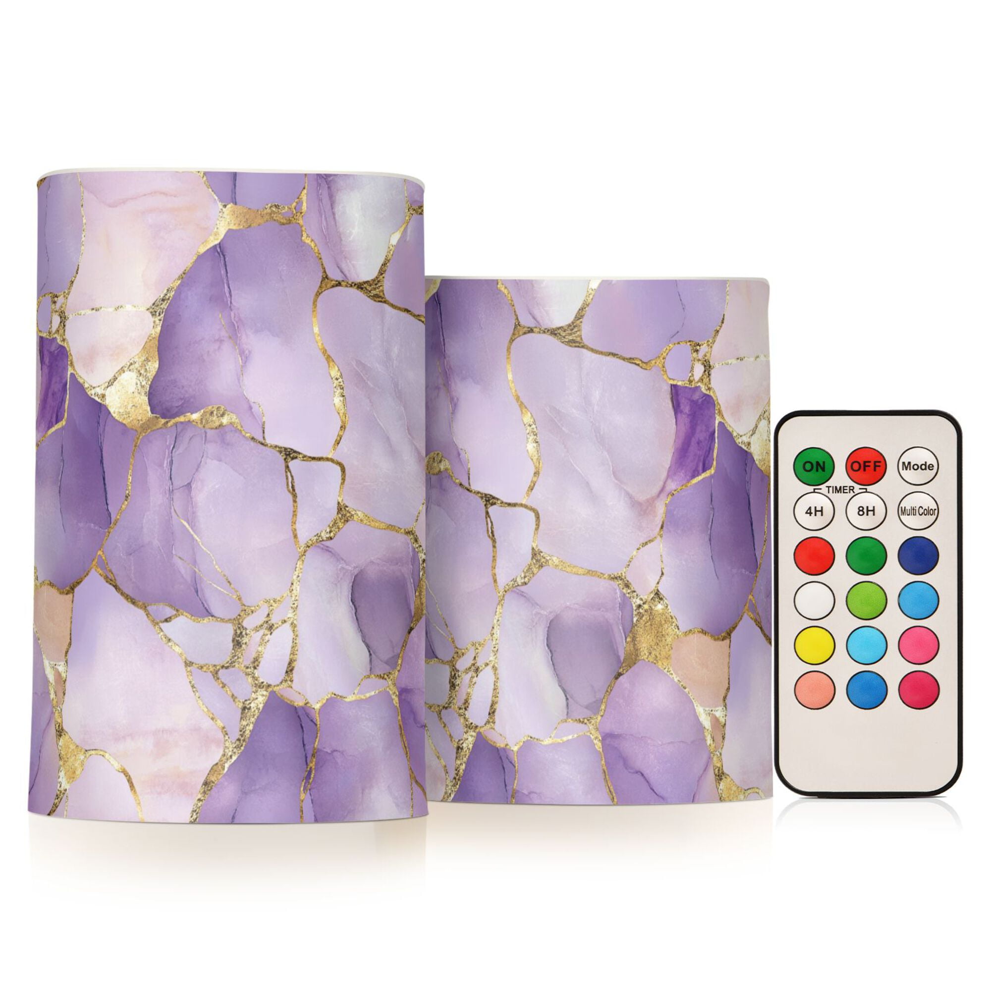 Yayeee Flameless Candles with Remote Flickering Battery Operated Multi Color Changing, Pastel Purple Marble Pattern