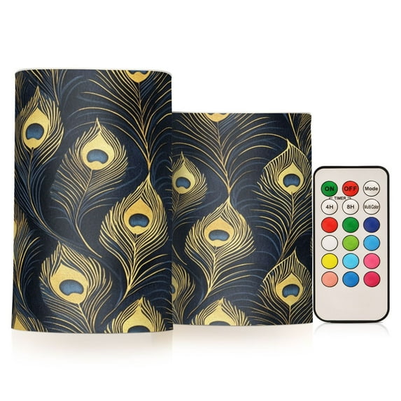 Yayeee Flameless Candles with Remote Flickering Battery Operated Multi Color Changing, Peacock Feathers Pattern