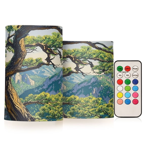 Yayeee Flameless Candles with Remote Flickering Battery Operated Multi Color Changing, Pine Tree