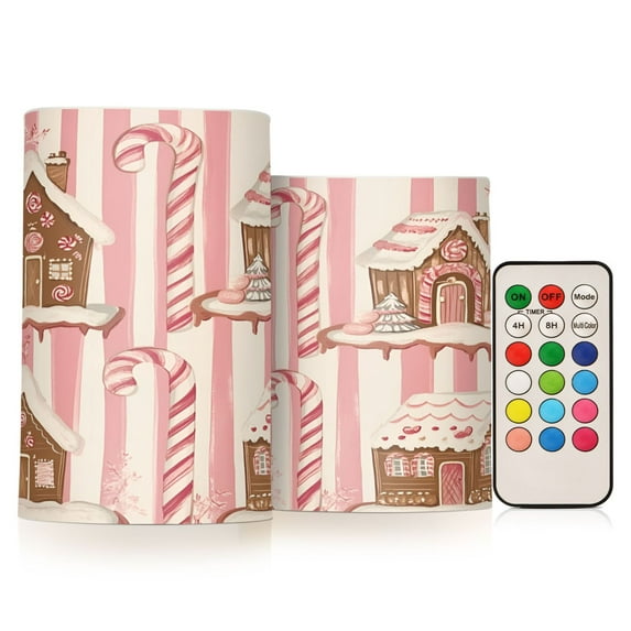 Yayeee Flameless Candles with Remote Flickering Battery Operated Multi Color Changing, Pink Candy House
