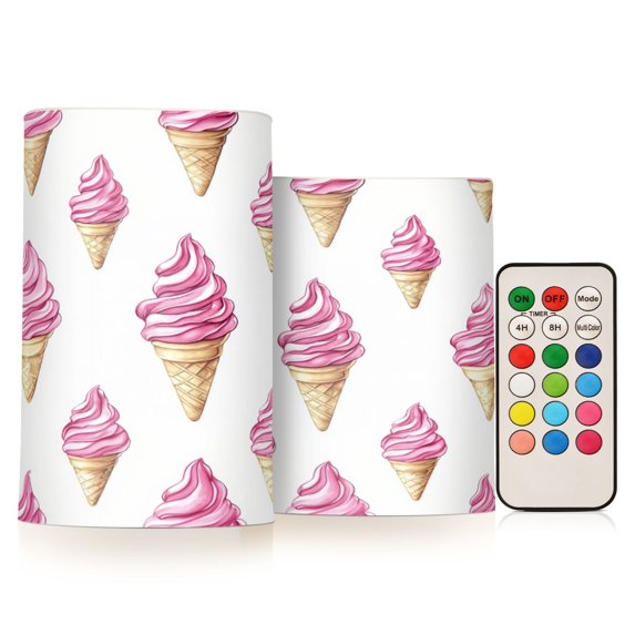 Yayeee Flameless Candles with Remote Flickering Battery Operated Multi Color Changing, Pink Cartoon Ice Cream
