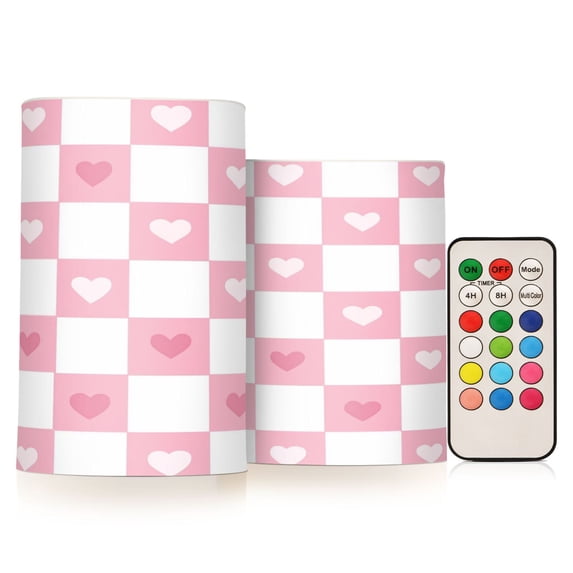Yayeee Flameless Candles with Remote Flickering Battery Operated Multi Color Changing, Pink Checkered Heart