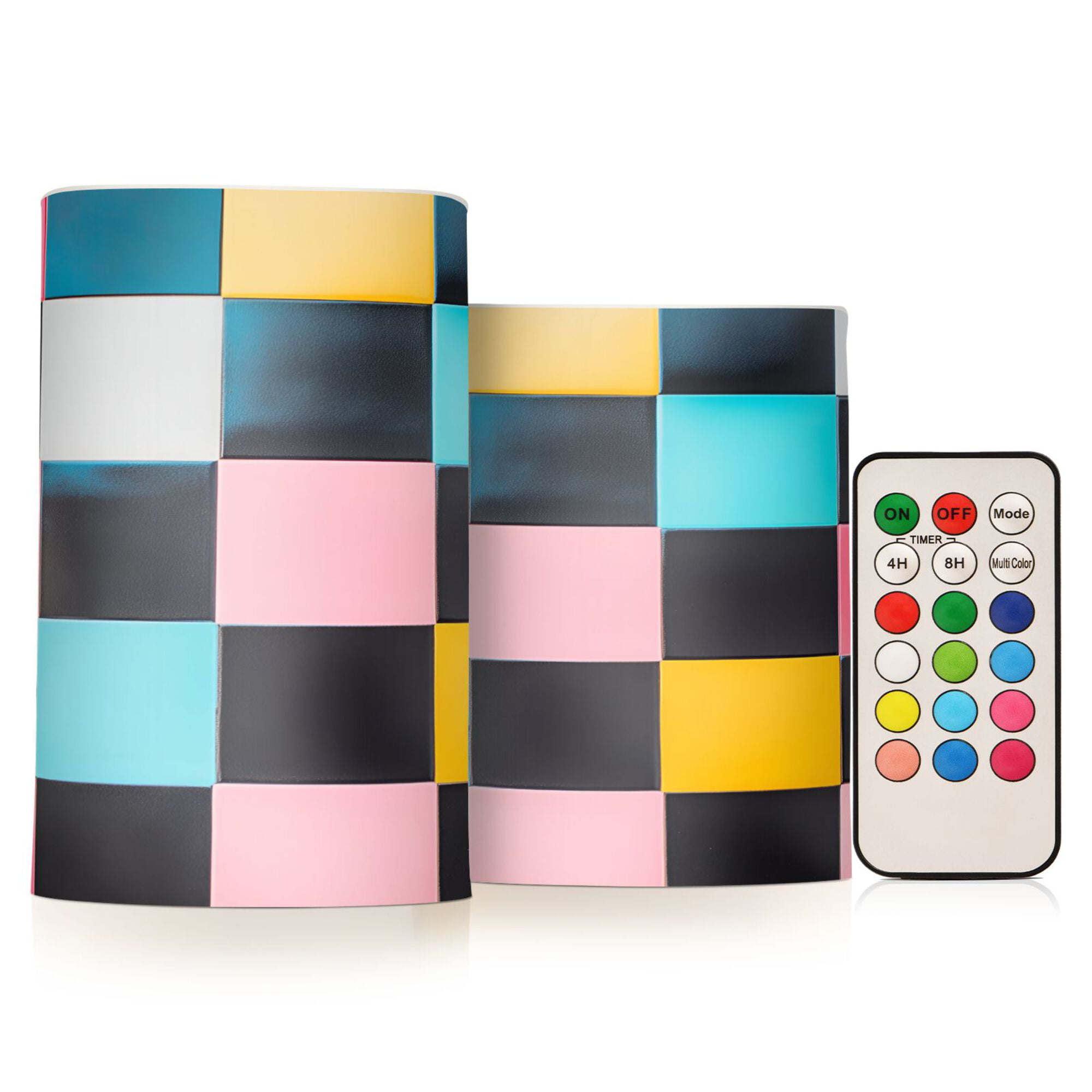 Yayeee Flameless Candles with Remote Flickering Battery Operated Multi Color Changing, Pink Checkered Pattern
