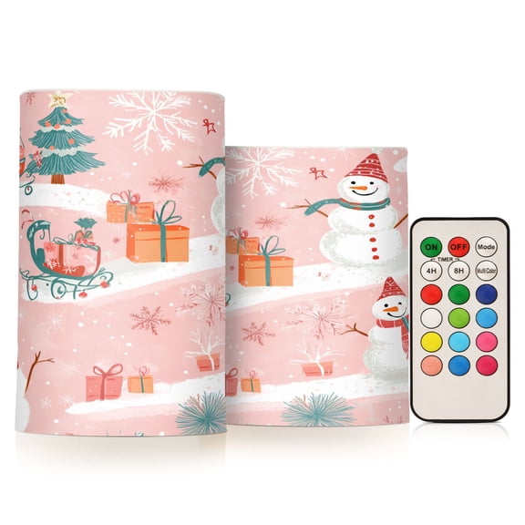 Yayeee Flameless Candles with Remote Flickering Battery Operated Multi Color Changing, Pink Christmas Snowman