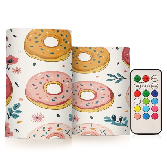 Yayeee Flameless Candles with Remote Flickering Battery Operated Multi Color Changing, Pink Donut