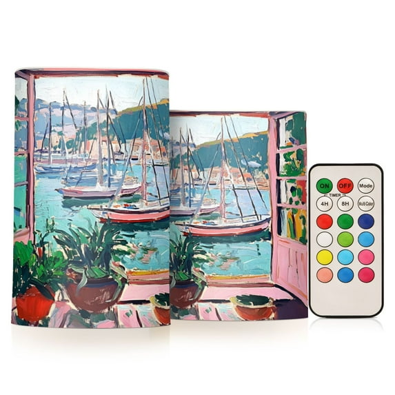 Yayeee Flameless Candles with Remote Flickering Battery Operated Multi Color Changing, Pink Door