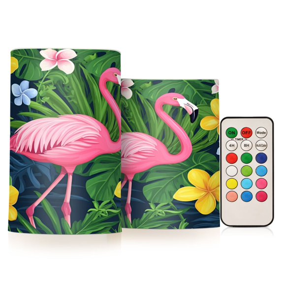 Yayeee Flameless Candles with Remote Flickering Battery Operated Multi Color Changing, Pink Flamingo Pattern