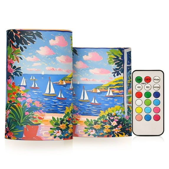 Yayeee Flameless Candles with Remote Flickering Battery Operated Multi Color Changing, Pink Floral Window