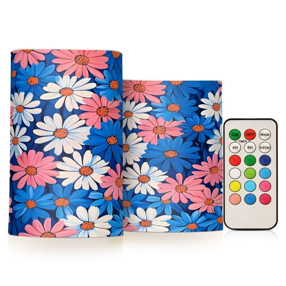 Yayeee Flameless Candles with Remote Flickering Battery Operated Multi Color Changing, Pink Flowers Pattern