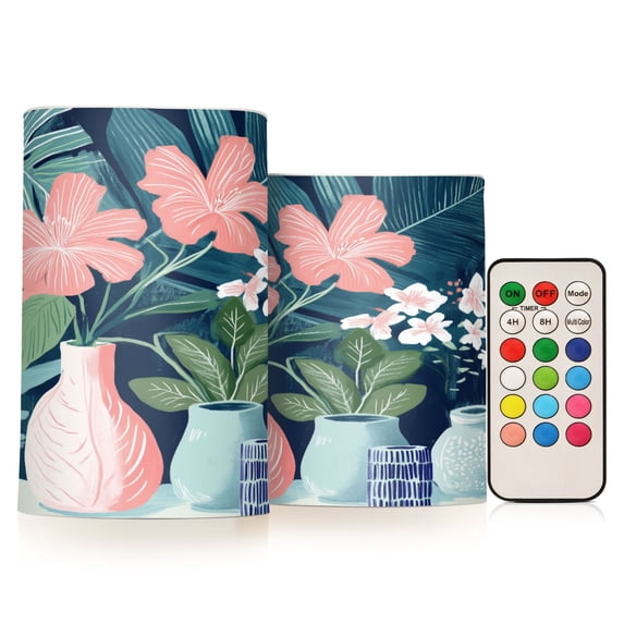Yayeee Flameless Candles with Remote Flickering Battery Operated Multi Color Changing, Pink Flowers