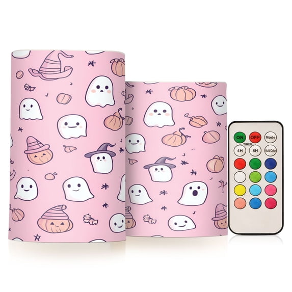 Yayeee Flameless Candles with Remote Flickering Battery Operated Multi Color Changing, Pink Halloween