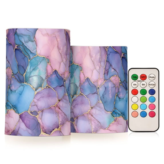 Yayeee Flameless Candles with Remote Flickering Battery Operated Multi Color Changing, Pink Marble Pattern
