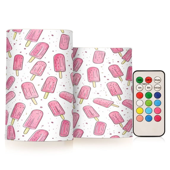 Yayeee Flameless Candles with Remote Flickering Battery Operated Multi Color Changing, Pink Popsicle Pattern