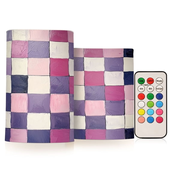Yayeee Flameless Candles with Remote Flickering Battery Operated Multi Color Changing, Pink and Purple Plaid Pattern