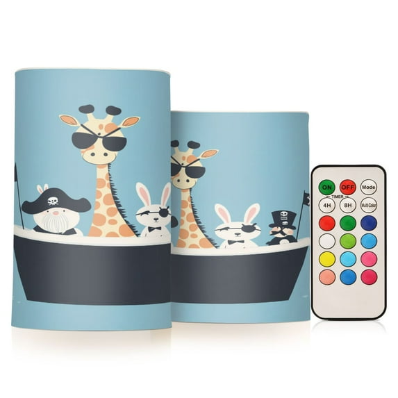 Yayeee Flameless Candles with Remote Flickering Battery Operated Multi Color Changing, Pirate Animals