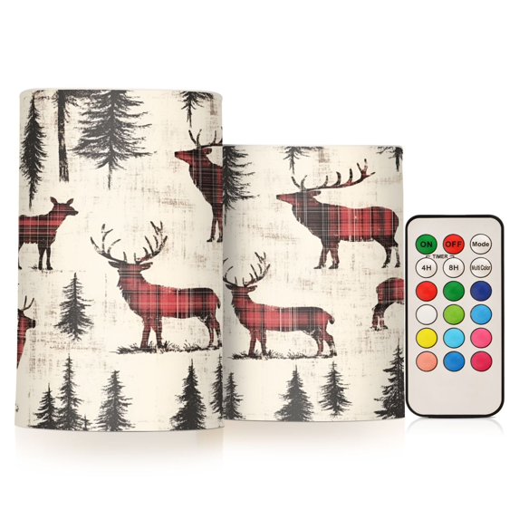 Yayeee Flameless Candles with Remote Flickering Battery Operated Multi Color Changing, Plaid Deer