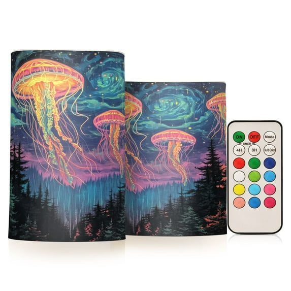 Yayeee Flameless Candles with Remote Flickering Battery Operated Multi Color Changing, Psychedelic Jellyfish