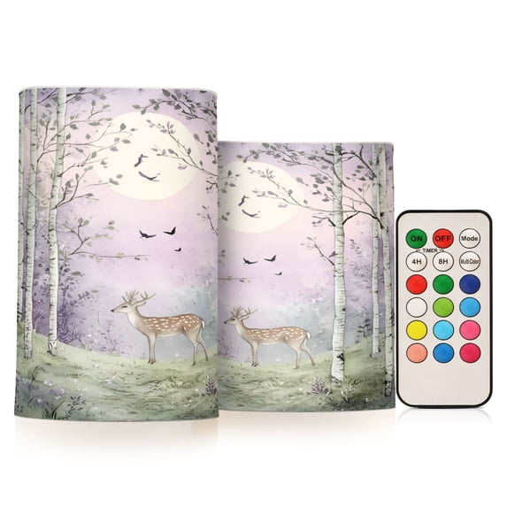 Yayeee Flameless Candles with Remote Flickering Battery Operated Multi Color Changing, Purple Deer