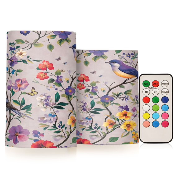Yayeee Flameless Candles with Remote Flickering Battery Operated Multi Color Changing, Purple Floral Pattern