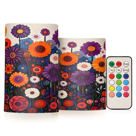 Yayeee Flameless Candles with Remote Flickering Battery Operated Multi Color Changing, Purple Flowers