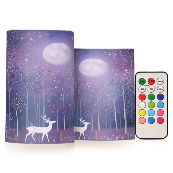 Yayeee Flameless Candles with Remote Flickering Battery Operated Multi Color Changing, Purple Forest