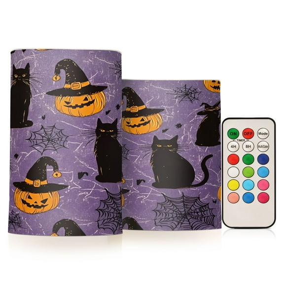 Yayeee Flameless Candles with Remote Flickering Battery Operated Multi Color Changing, Purple Halloween Black Cat