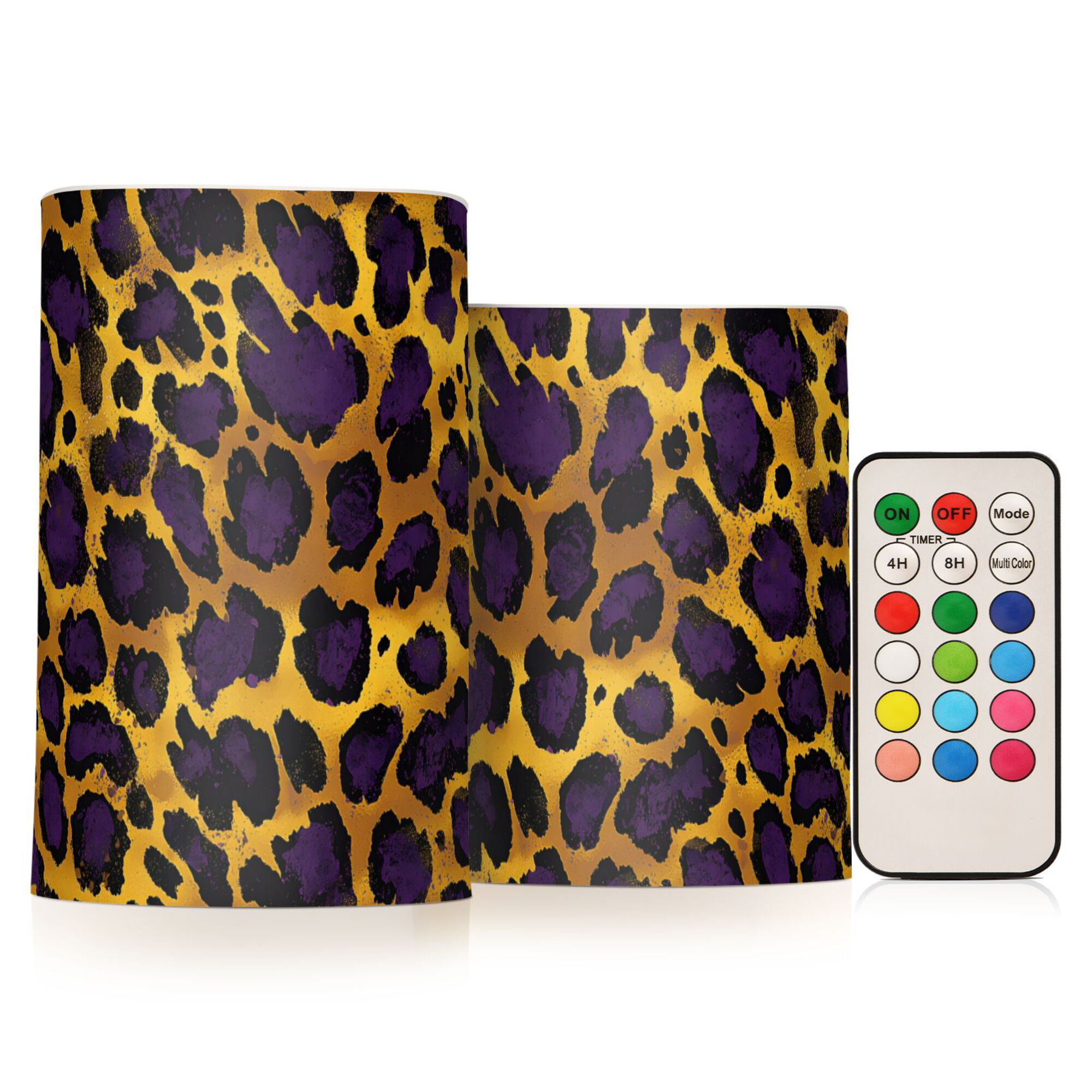 Yayeee Flameless Candles with Remote Flickering Battery Operated Multi Color Changing, Purple Leopard Print