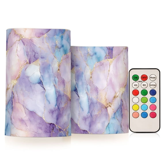 Yayeee Flameless Candles with Remote Flickering Battery Operated Multi Color Changing, Purple Marble Pattern