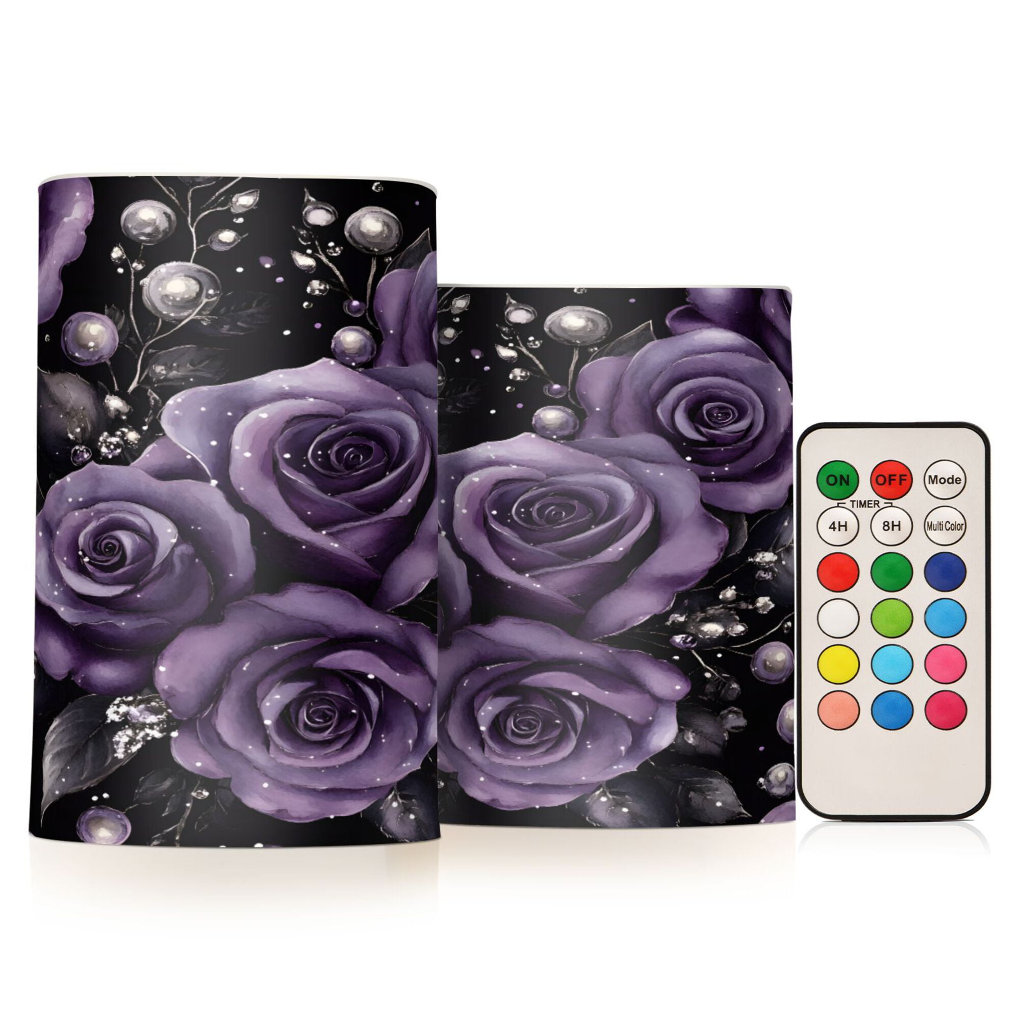 Yayeee Flameless Candles with Remote Flickering Battery Operated Multi Color Changing, Purple Roses