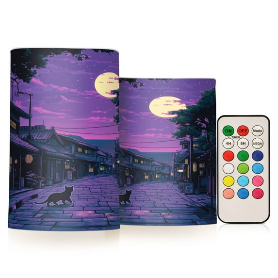 Yayeee Flameless Candles with Remote Flickering Battery Operated Multi Color Changing, Purple Street