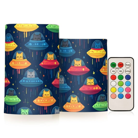Yayeee Flameless Candles with Remote Flickering Battery Operated Multi Color Changing, Rainbow Space Cat