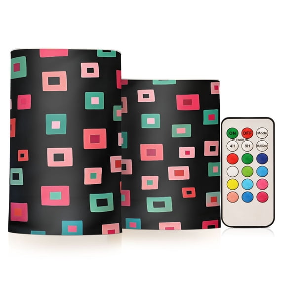 Yayeee Flameless Candles with Remote Flickering Battery Operated Multi Color Changing, Red Block Pattern