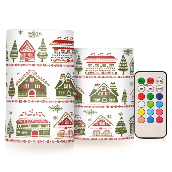 Yayeee Flameless Candles with Remote Flickering Battery Operated Multi Color Changing, Red Christmas House