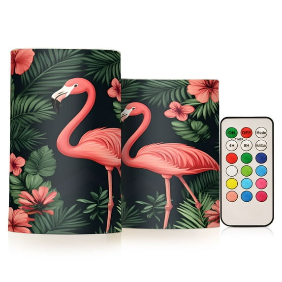 Yayeee Flameless Candles with Remote Flickering Battery Operated Multi Color Changing, Red Flamingo Pattern